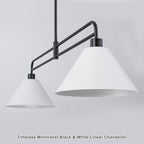 2-Light Matte Black Linear Chandelier with White Conical Iron Shades - product image 4 | Zenvolit
