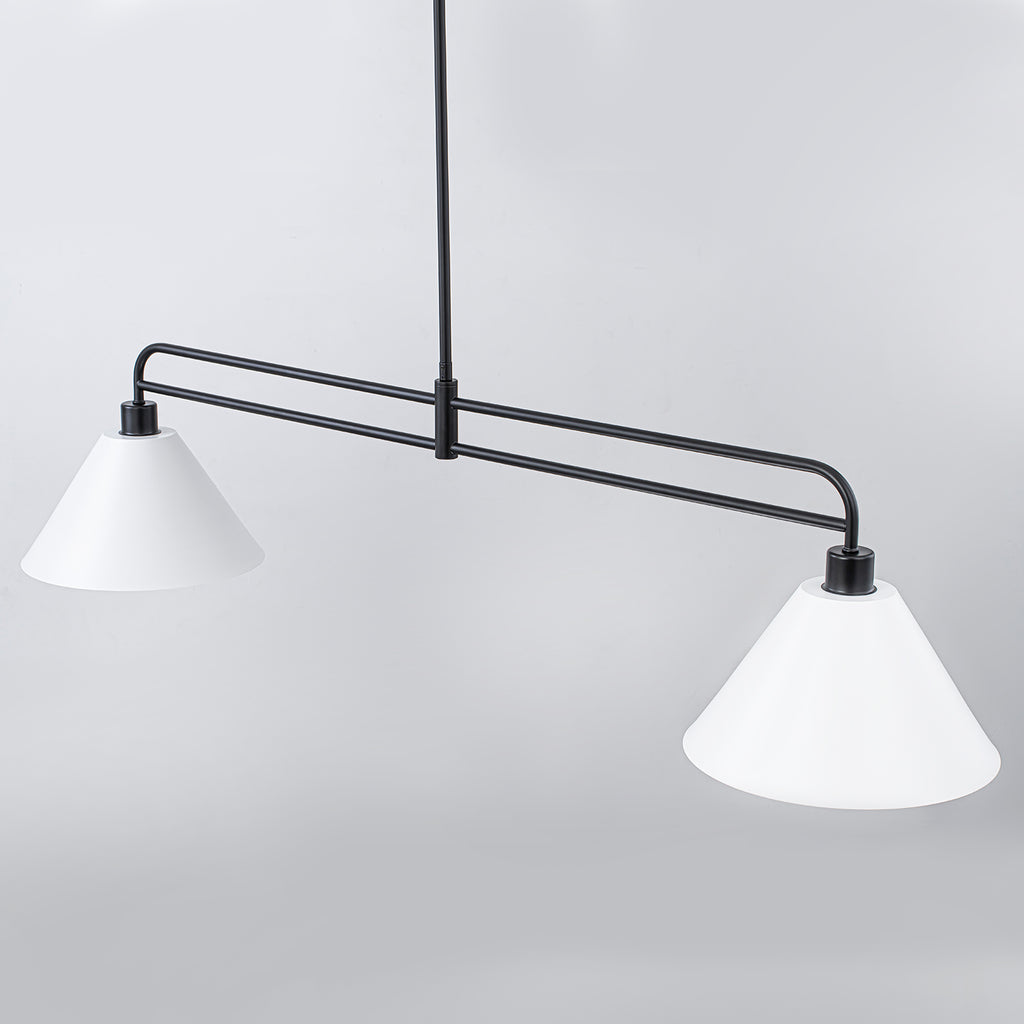 2-Light Matte Black Linear Chandelier with White Conical Iron Shades - product image 5 | Zenvolit
