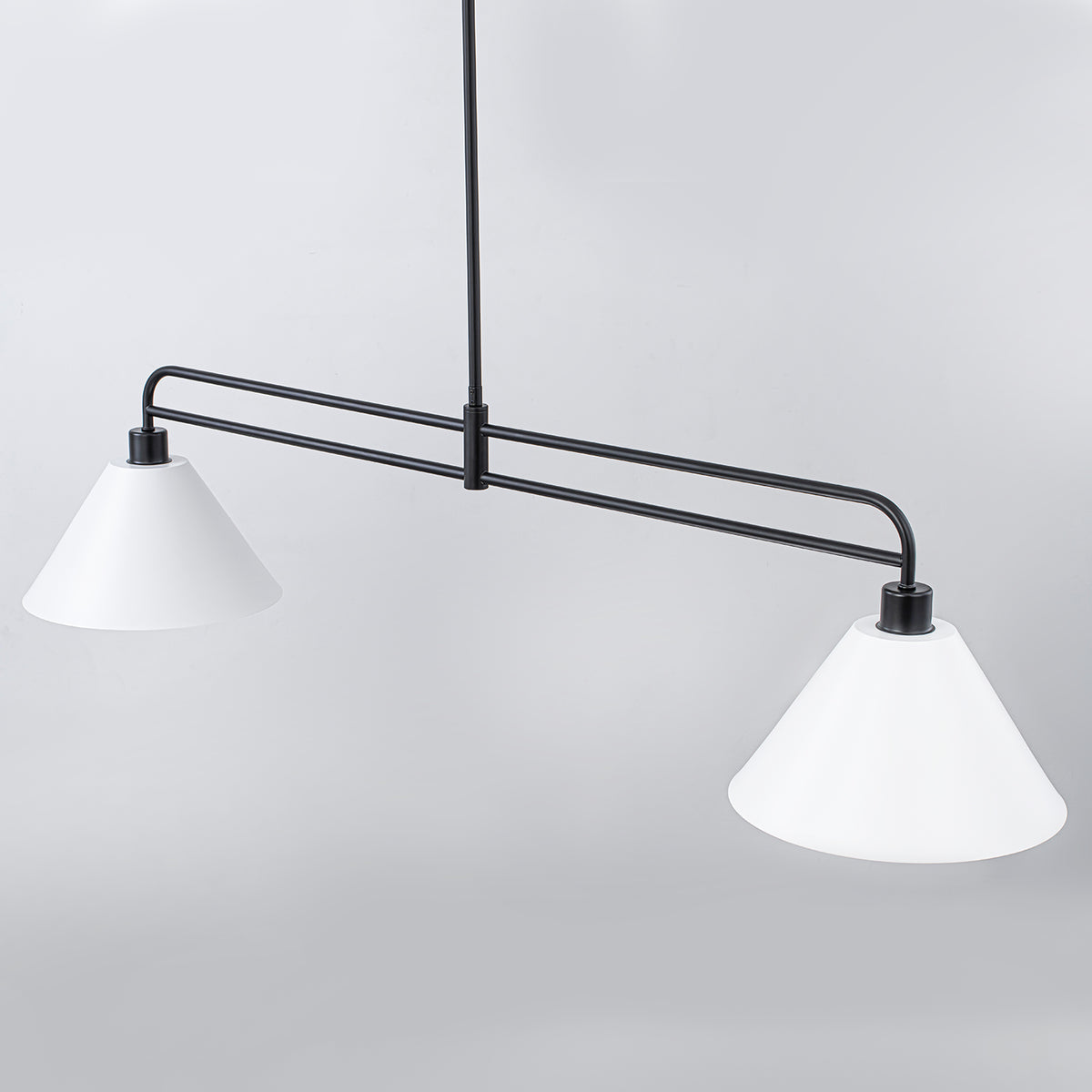 2-Light Matte Black Linear Chandelier with White Conical Iron Shades - product image 5 | Zenvolit