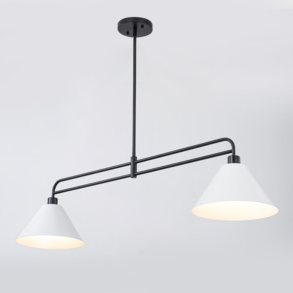 2-Light Matte Black Linear Chandelier with White Conical Iron Shades - product image 6 | Zenvolit