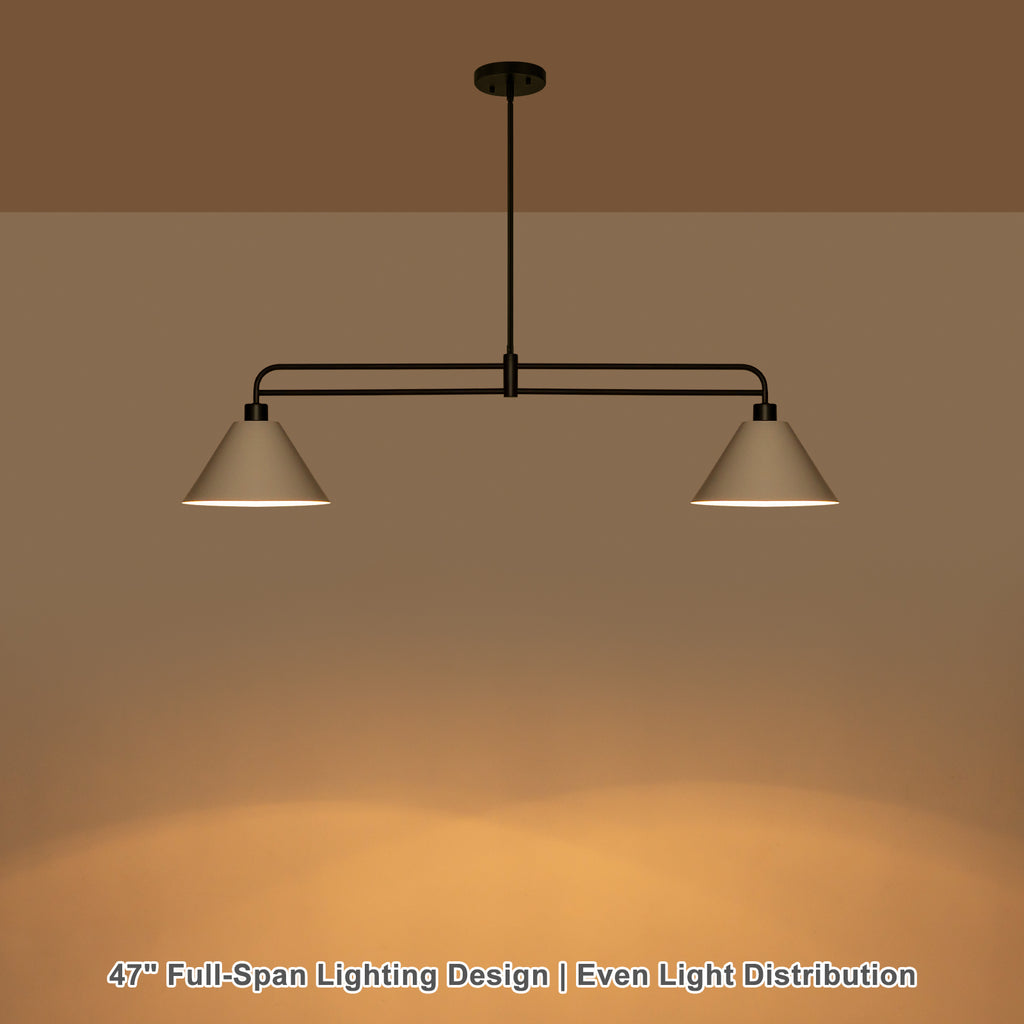 2-Light Matte Black Linear Chandelier with White Conical Iron Shades - product image 7 | Zenvolit
