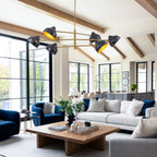 6-Light Mid-Century Matte Black & Gold Linear Chandelier Iron Shades - product image 5 | Zenvolit