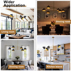 6-Light Mid-Century Matte Black & Gold Linear Chandelier Iron Shades - product image 6 | Zenvolit