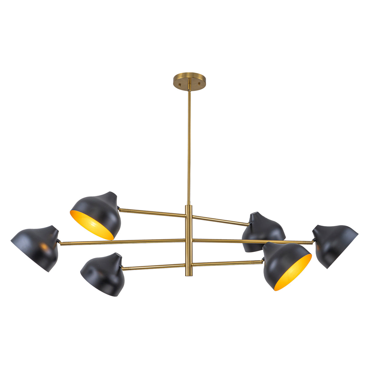 6-Light Mid-Century Matte Black & Gold Linear Chandelier Iron Shades - product image 11 | Zenvolit