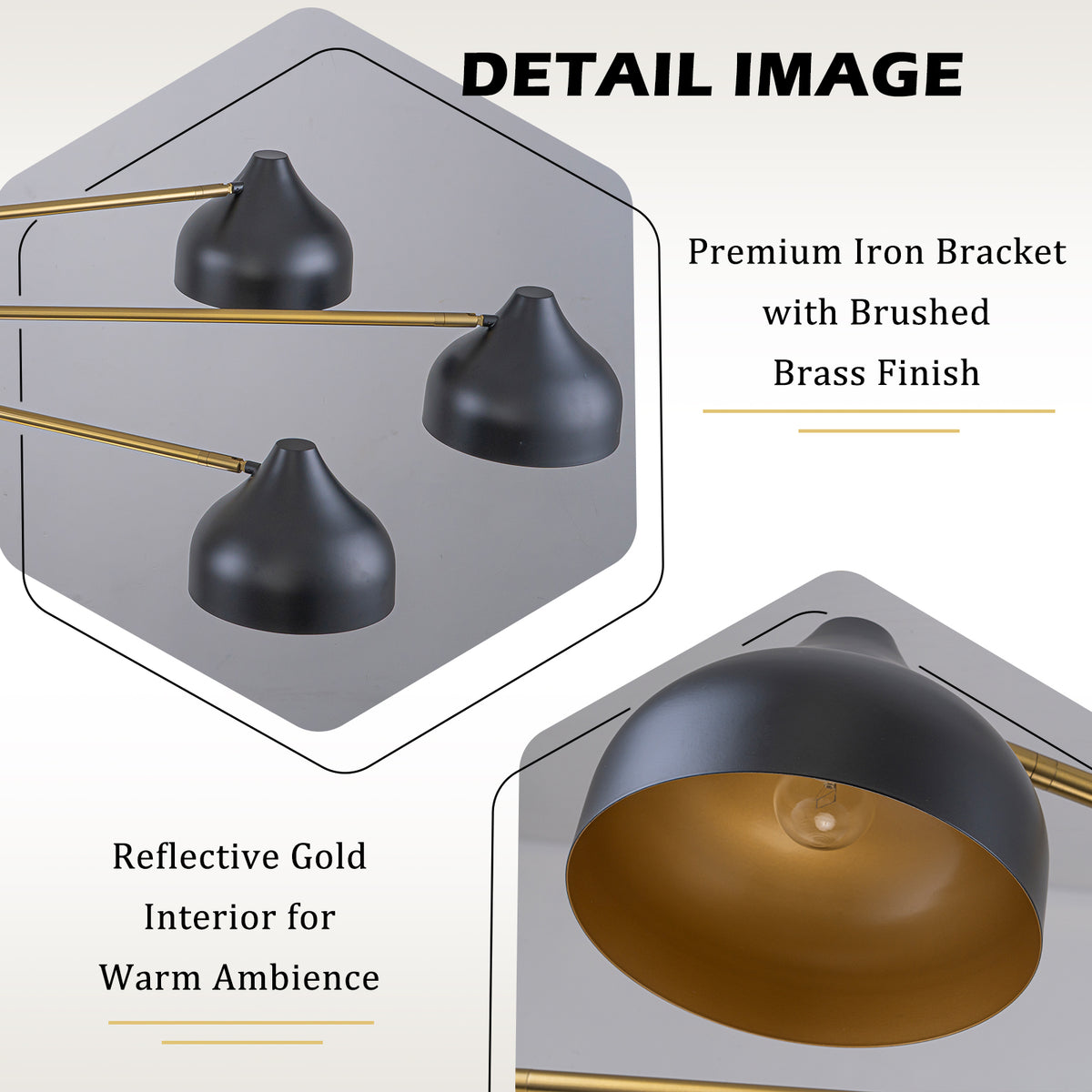 6-Light Mid-Century Matte Black & Gold Linear Chandelier Iron Shades - product image 12 | Zenvolit