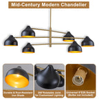 6-Light Mid-Century Matte Black & Gold Linear Chandelier Iron Shades - product image 13 | Zenvolit