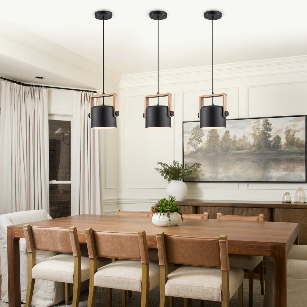 Modern Pendant Light Adjustable Acacia Wood Frame&Deep Cylinder Shade - product image 9 | Zenvolit