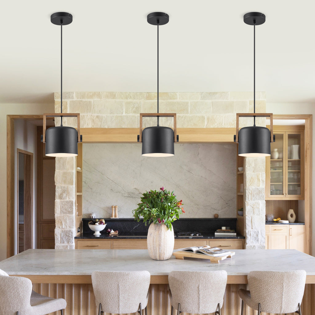 Modern Pendant Light Adjustable Acacia Wood Frame&Deep Cylinder Shade - product image 10 | Zenvolit