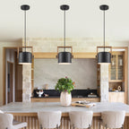 Modern Pendant Light Adjustable Acacia Wood Frame&Deep Cylinder Shade - product image 10 | Zenvolit