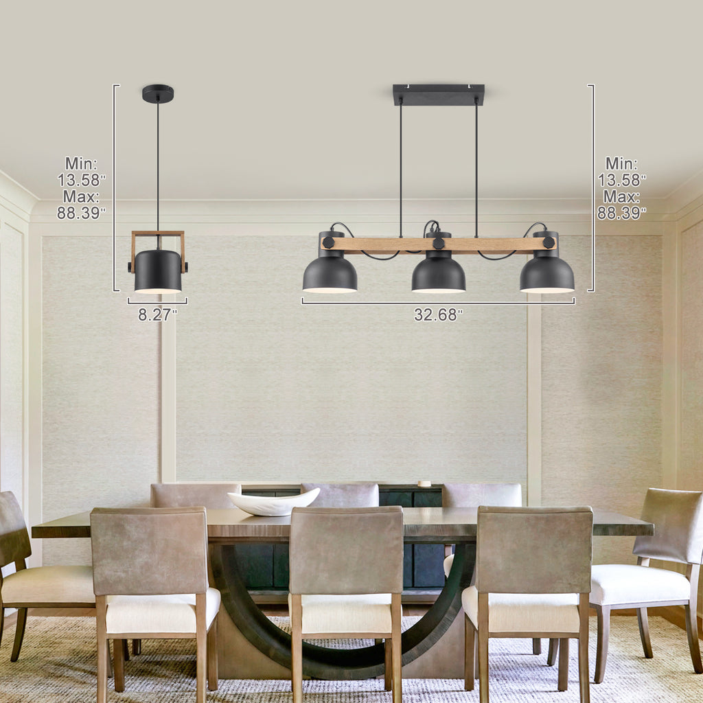 Modern Pendant Light Adjustable Acacia Wood Frame&Deep Cylinder Shade - product image 11 | Zenvolit