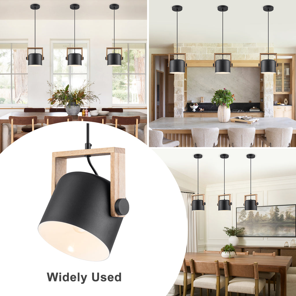 Modern Pendant Light Adjustable Acacia Wood Frame&Deep Cylinder Shade - product image 12 | Zenvolit
