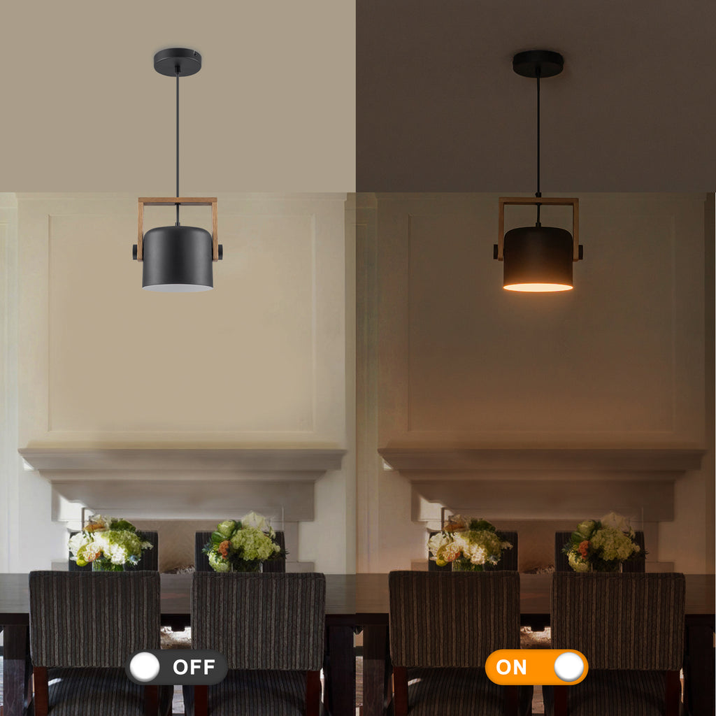 Modern Pendant Light Adjustable Acacia Wood Frame&Deep Cylinder Shade - product image 14 | Zenvolit