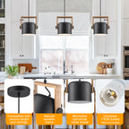 Modern Pendant Light Adjustable Acacia Wood Frame&Deep Cylinder Shade - product image 15 | Zenvolit