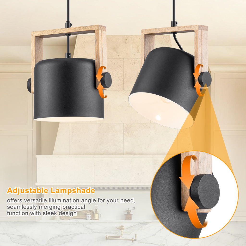 Modern Pendant Light Adjustable Acacia Wood Frame&Deep Cylinder Shade - product image 16 | Zenvolit