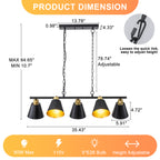 5-Light Black Linear Pendant Light with Hammered Conical Metal Shades - product image 7 | Zenvolit