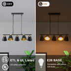 5-Light Black Linear Pendant Light with Hammered Conical Metal Shades - product image 8 | Zenvolit