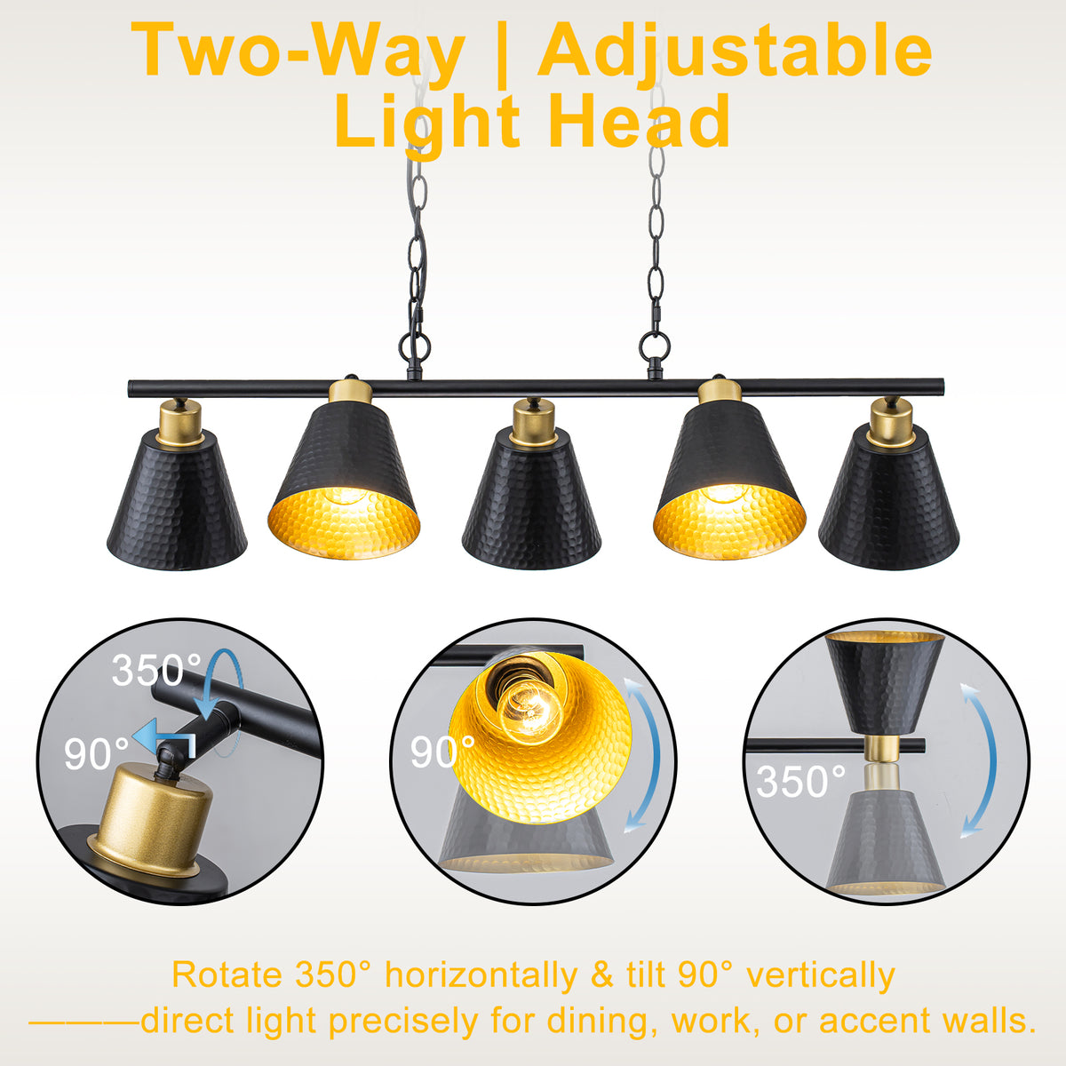 5-Light Black Linear Pendant Light with Hammered Conical Metal Shades - product image 9 | Zenvolit