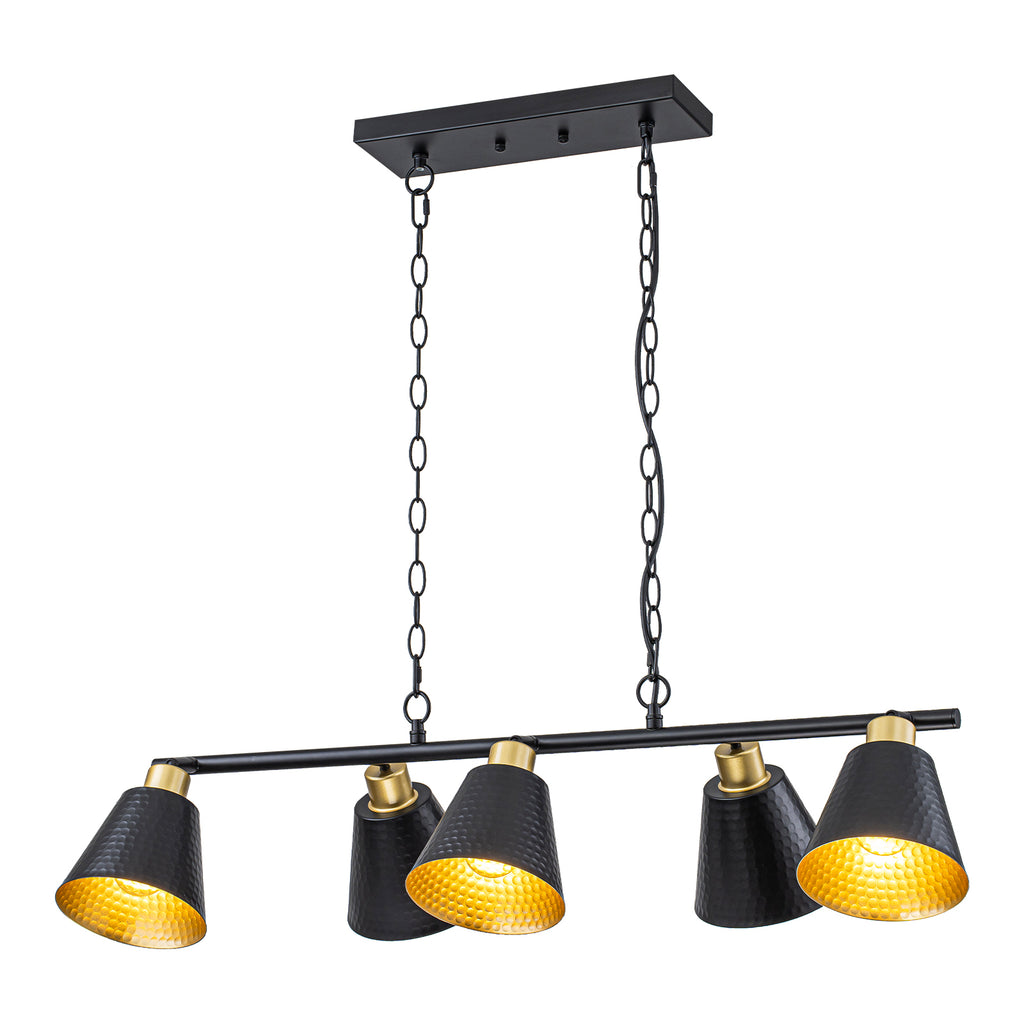 5-Light Black Linear Pendant Light with Hammered Conical Metal Shades - product image 10 | Zenvolit