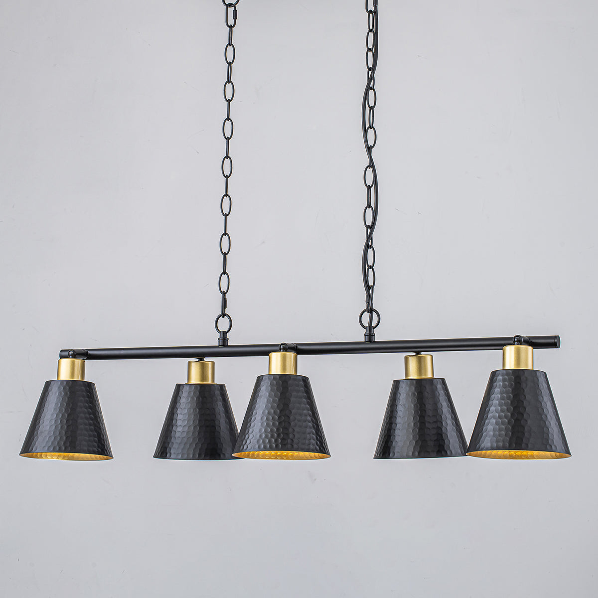 5-Light Black Linear Pendant Light with Hammered Conical Metal Shades - product image 11 | Zenvolit
