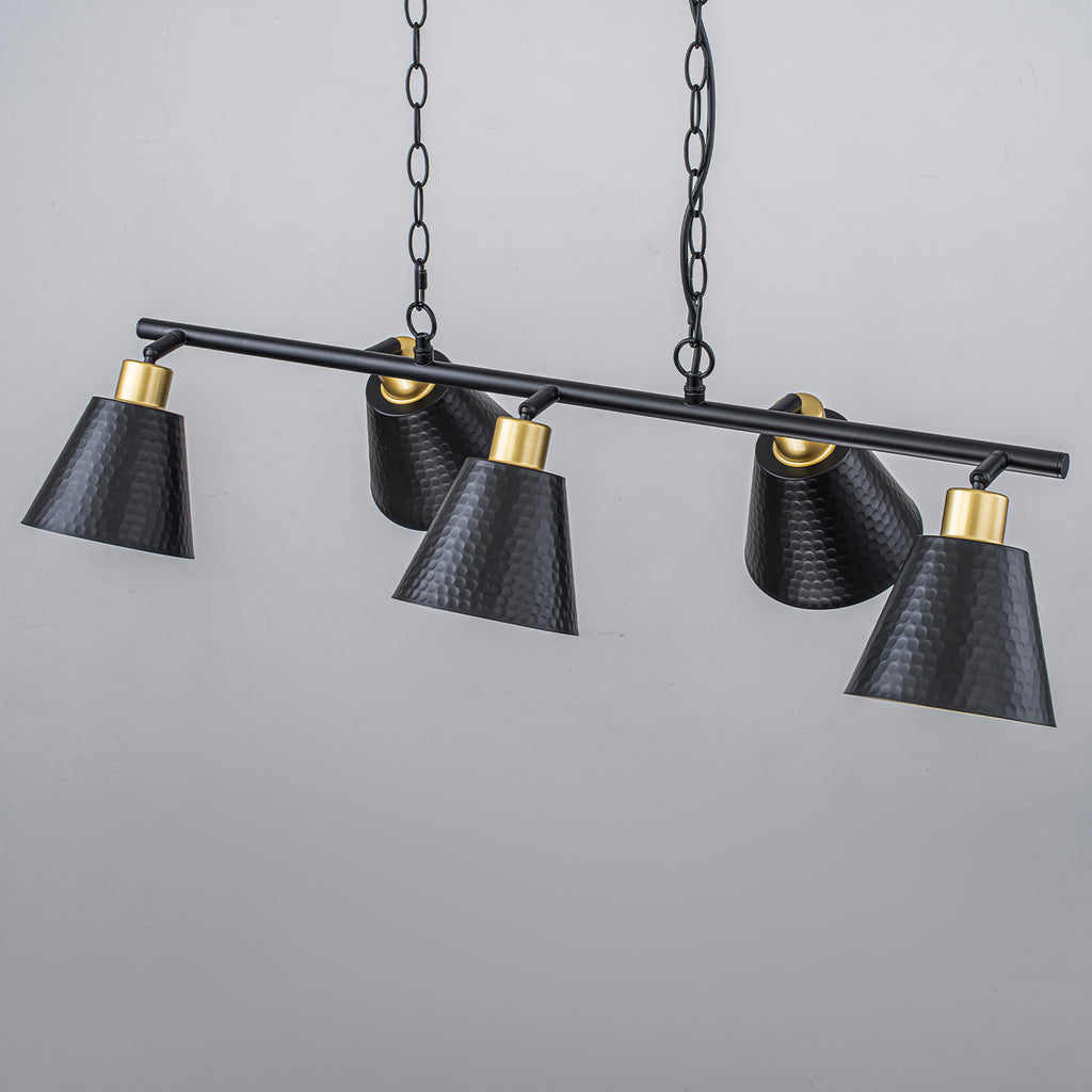 5-Light Black Linear Pendant Light with Hammered Conical Metal Shades - product image 12 | Zenvolit