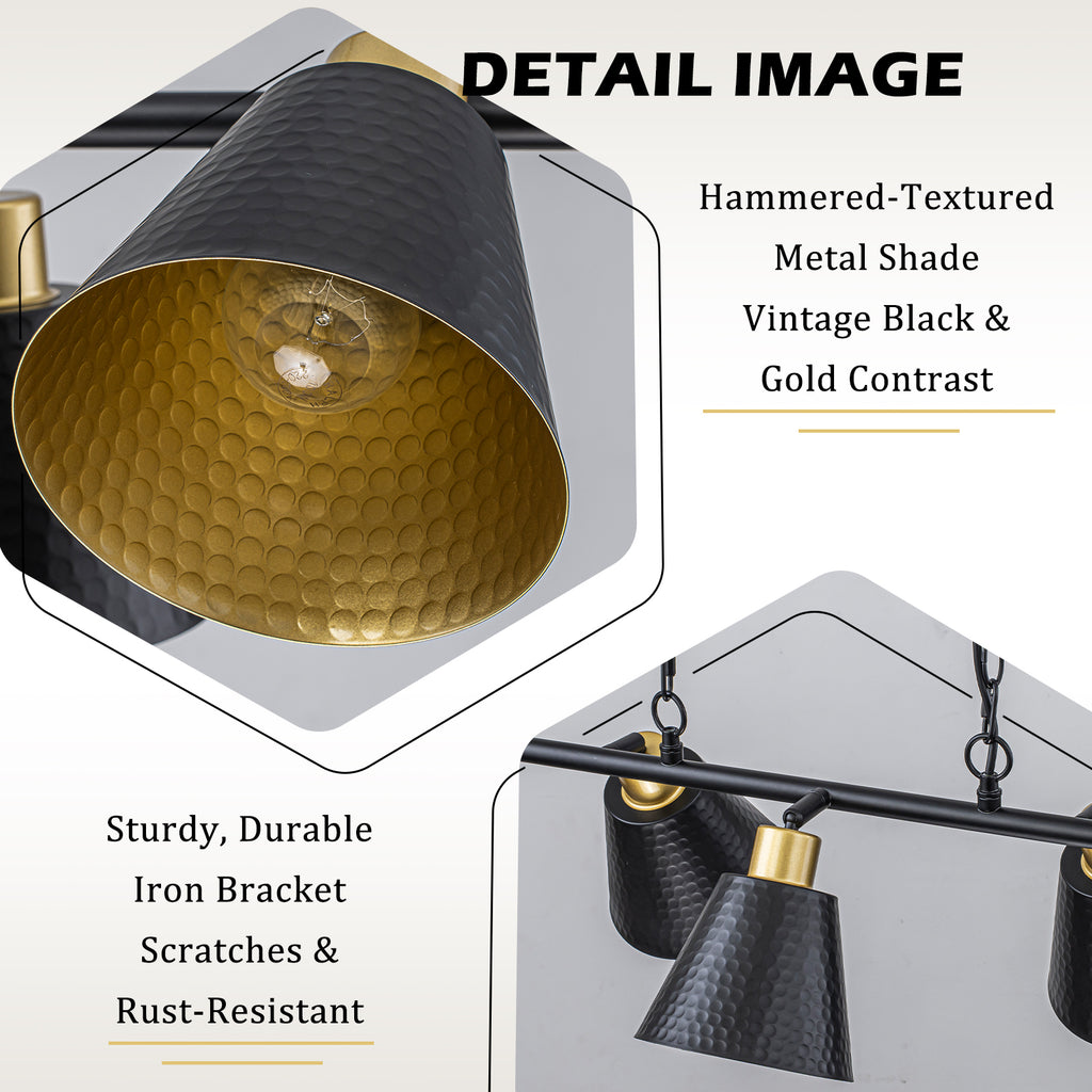 5-Light Black Linear Pendant Light with Hammered Conical Metal Shades - product image 13 | Zenvolit