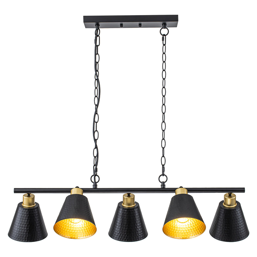 5-Light Black Linear Pendant Light with Hammered Conical Metal Shades - product image 15 | Zenvolit