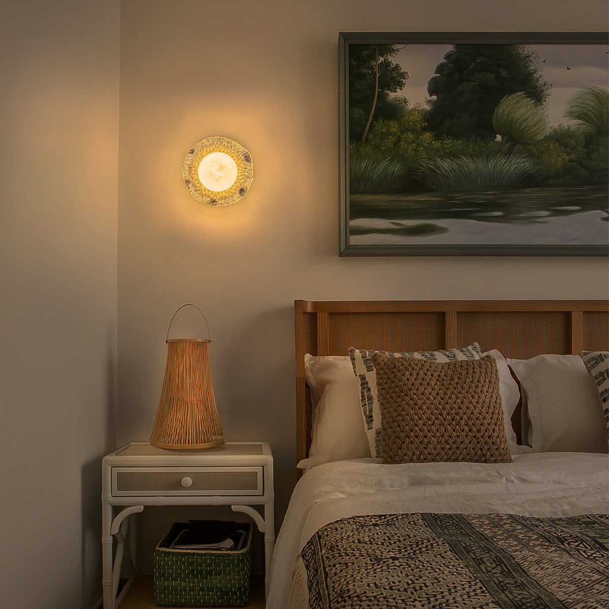 Gold Lotus Leaf Textured Glass Plate Wall Sconce Moon Globe Lampshade - product image 3 | Zenvolit