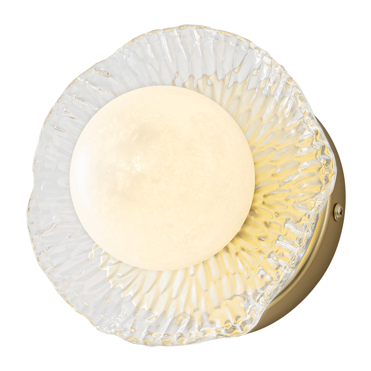Gold Lotus Leaf Textured Glass Plate Wall Sconce Moon Globe Lampshade - product image 15 | Zenvolit