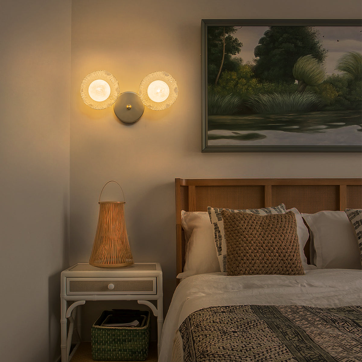 Gold Lotus Leaf Textured Glass Plate Wall Sconce Moon Globe Lampshade - product image 3 | Zenvolit