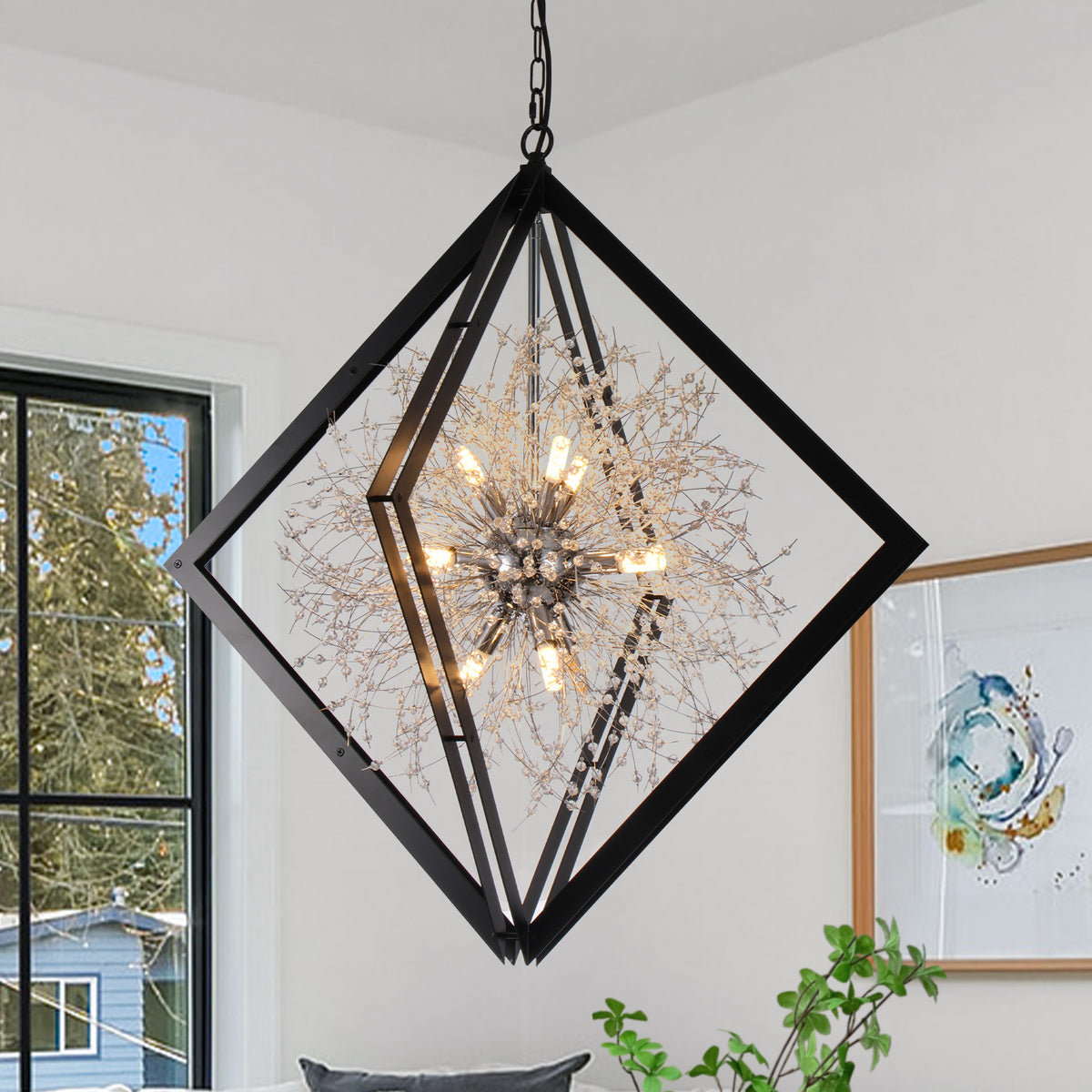 Modern Black Sputnik Crystal Chandelier Pendant Light for Dining Room - product image 1 | Zenvolit