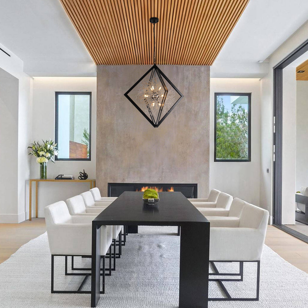 Modern Black Sputnik Crystal Chandelier Pendant Light for Dining Room