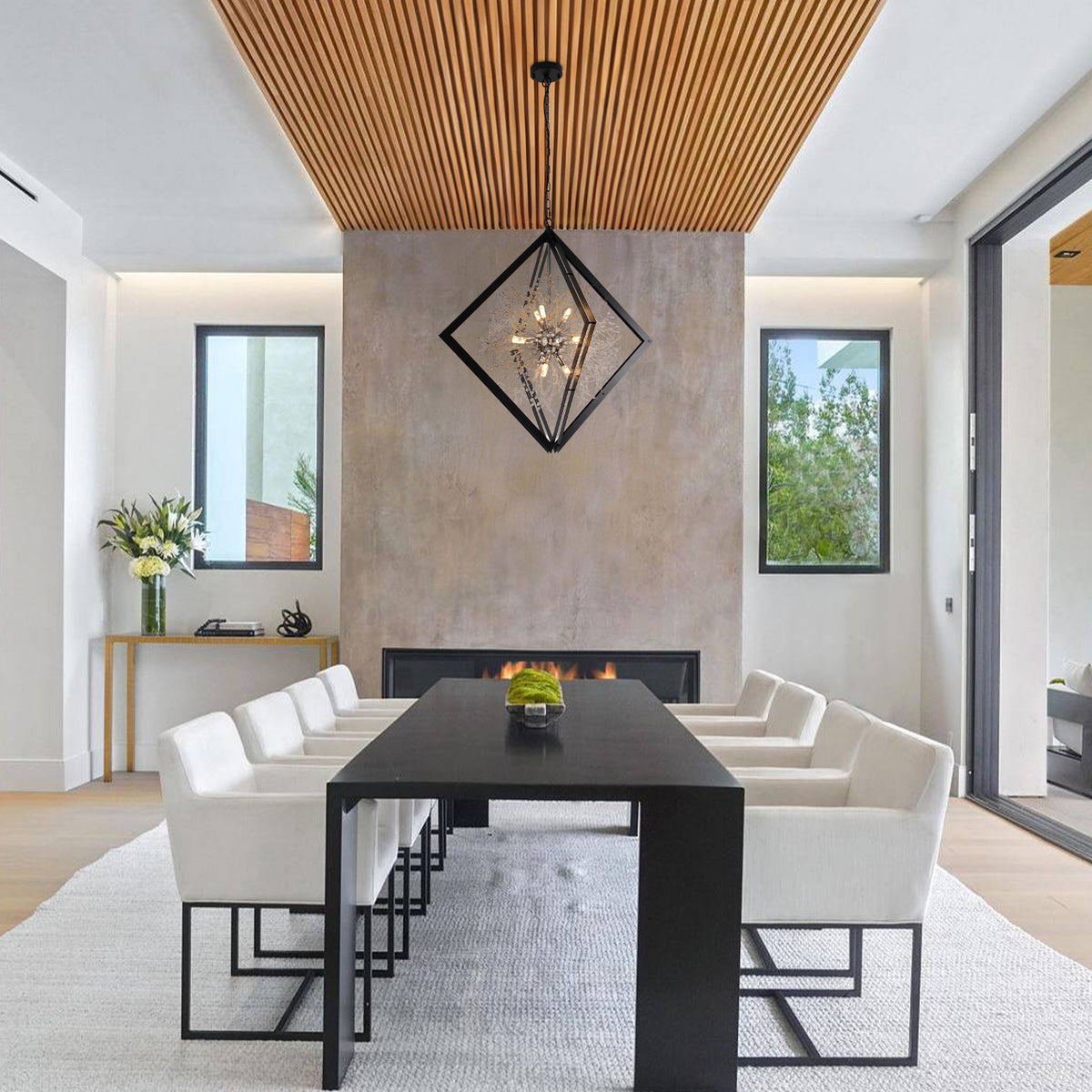 Modern Black Sputnik Crystal Chandelier Pendant Light for Dining Room