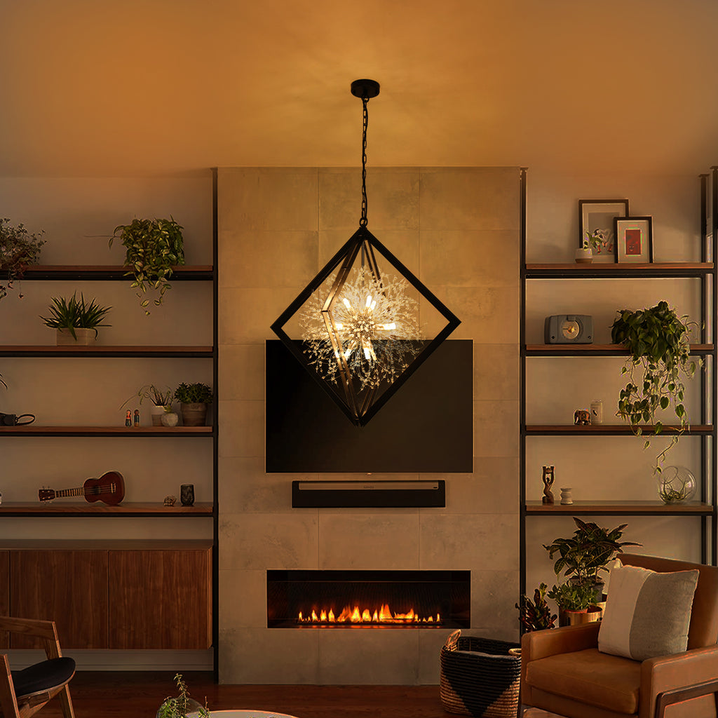 Modern Black Sputnik Crystal Chandelier Pendant Light for Dining Room
