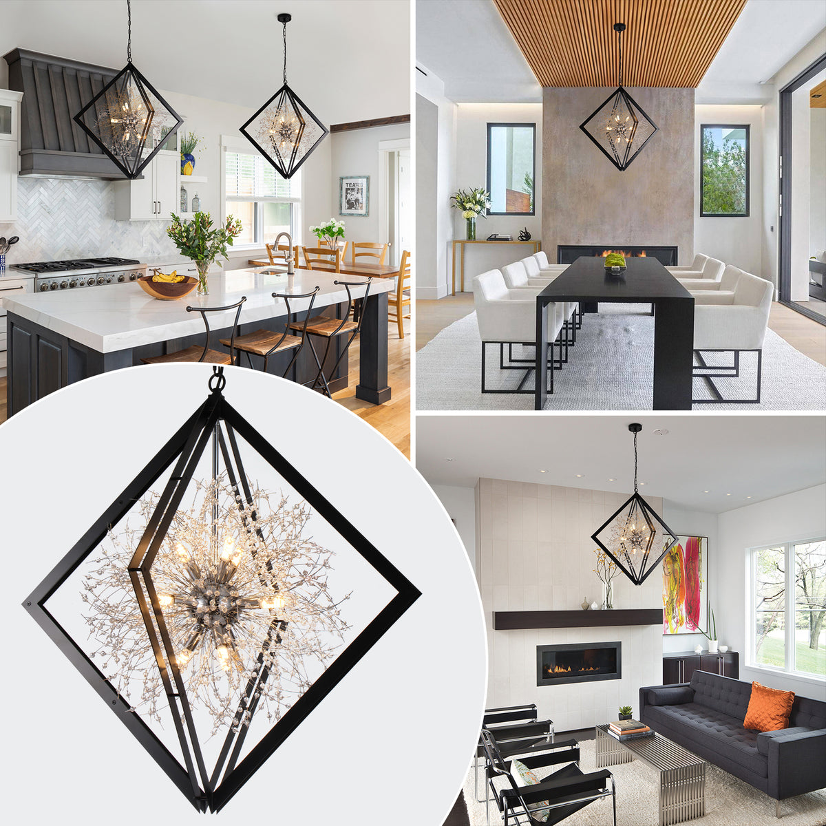 Modern Black Sputnik Crystal Chandelier Pendant Light for Dining Room