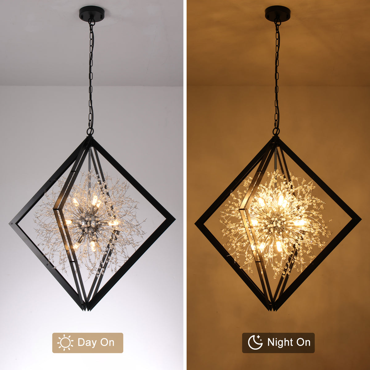 Modern Black Sputnik Crystal Chandelier Pendant Light for Dining Room