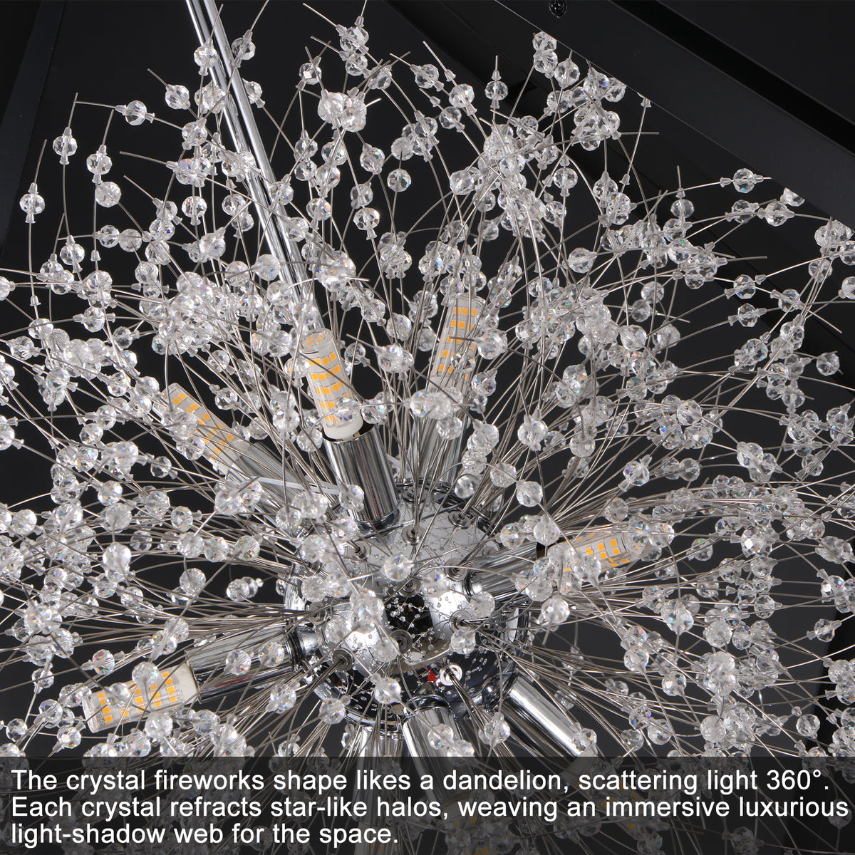 Modern Black Sputnik Crystal Chandelier Pendant Light for Dining Room