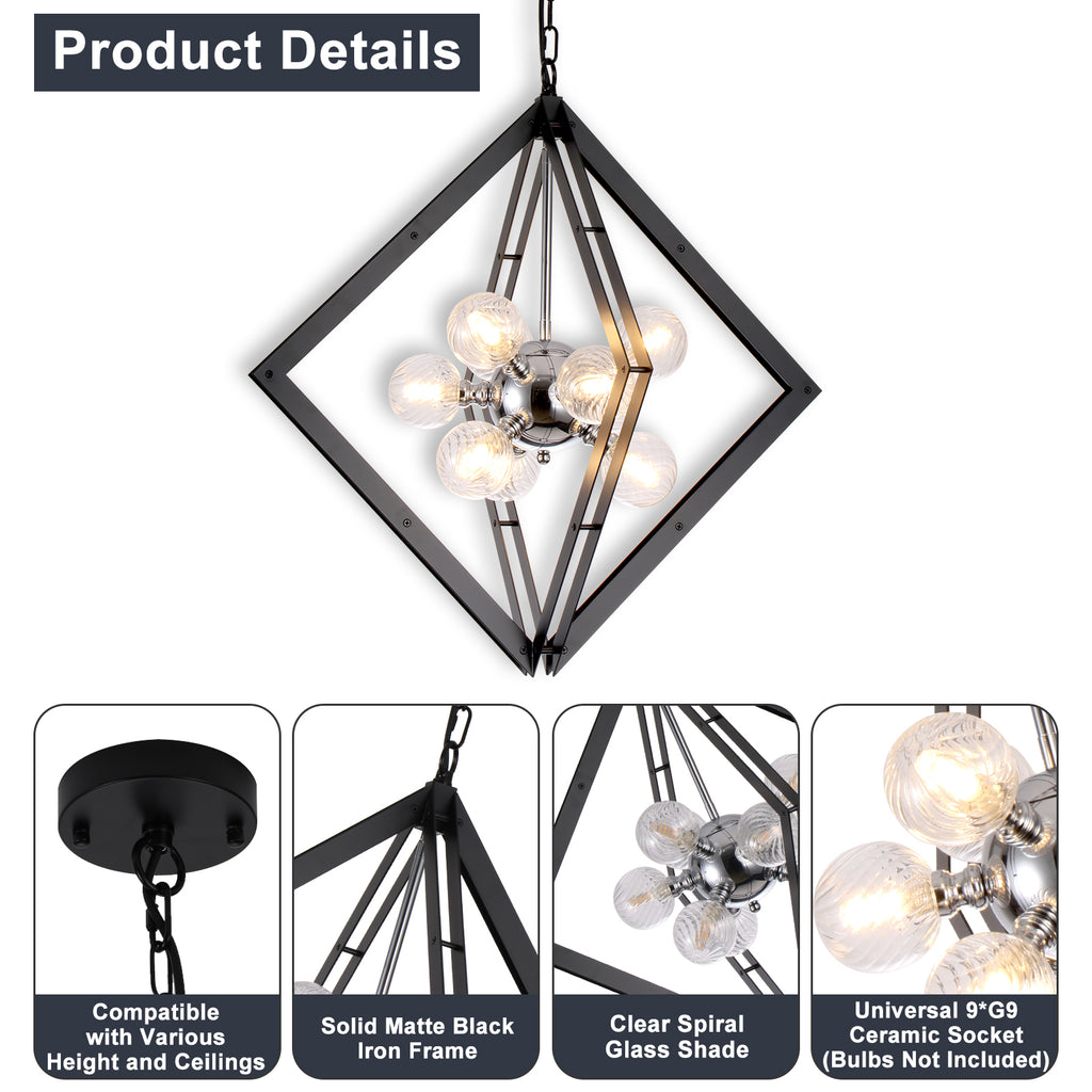 Modern Black Sputnik Chandelier with Clear Glass Shades Dining Room