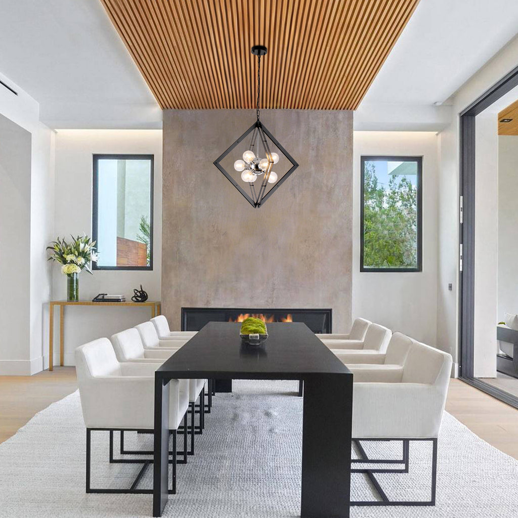 Modern Black Sputnik Chandelier with Clear Glass Shades Dining Room