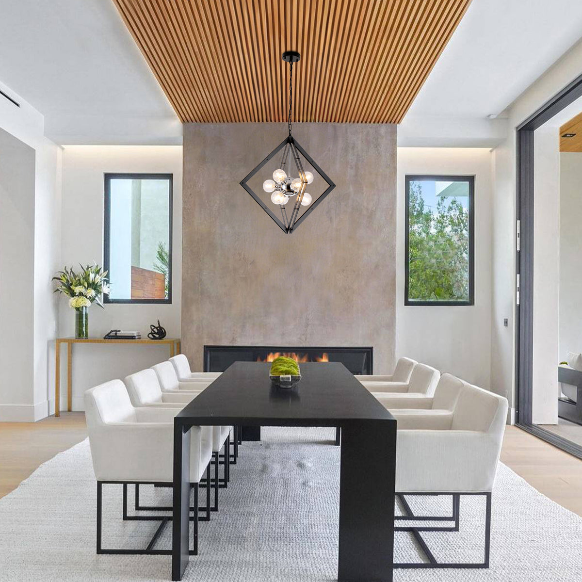 Modern Black Sputnik Chandelier with Clear Glass Shades Dining Room