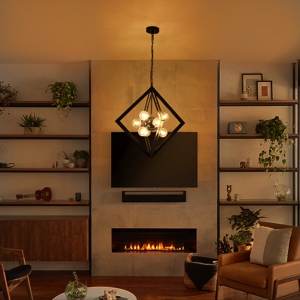 Modern Black Sputnik Chandelier with Clear Glass Shades Dining Room