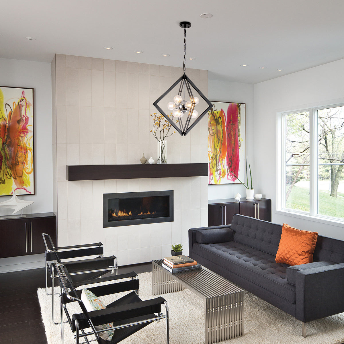 Modern Black Sputnik Chandelier with Clear Glass Shades Dining Room