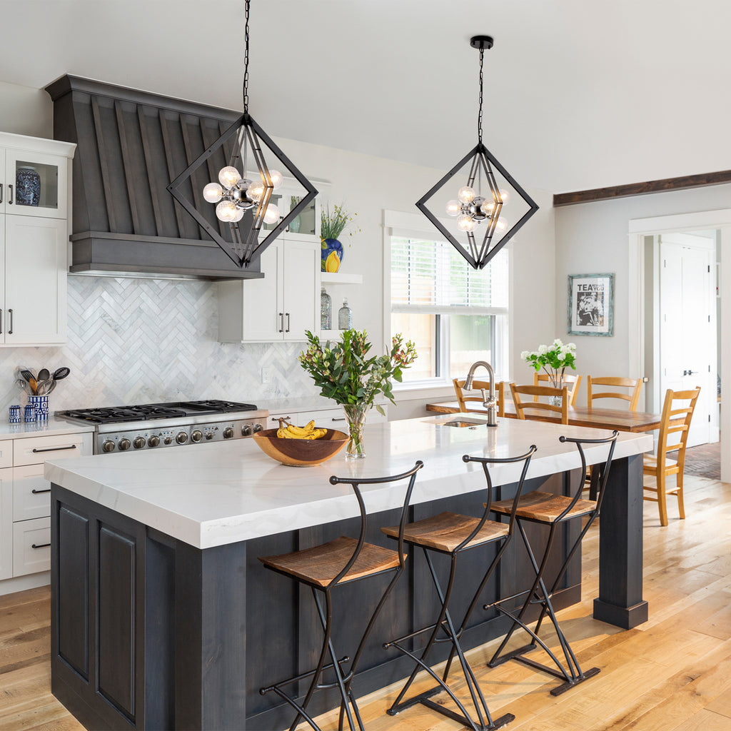 Modern Black Sputnik Chandelier with Clear Glass Shades Dining Room