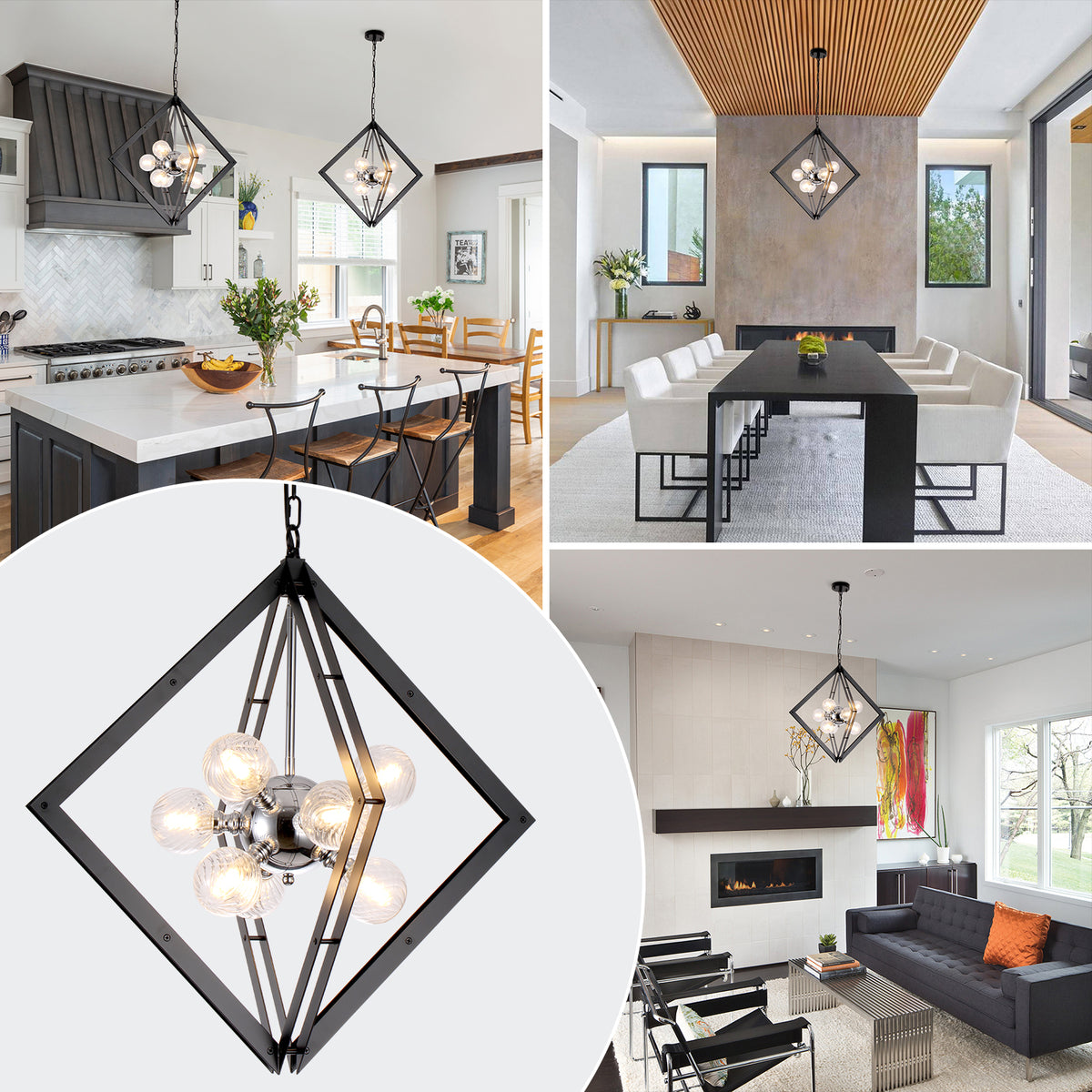 Modern Black Sputnik Chandelier with Clear Glass Shades Dining Room