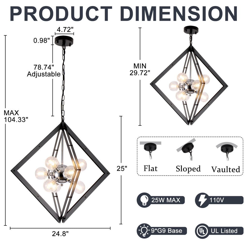 Modern Black Sputnik Chandelier with Clear Glass Shades Dining Room