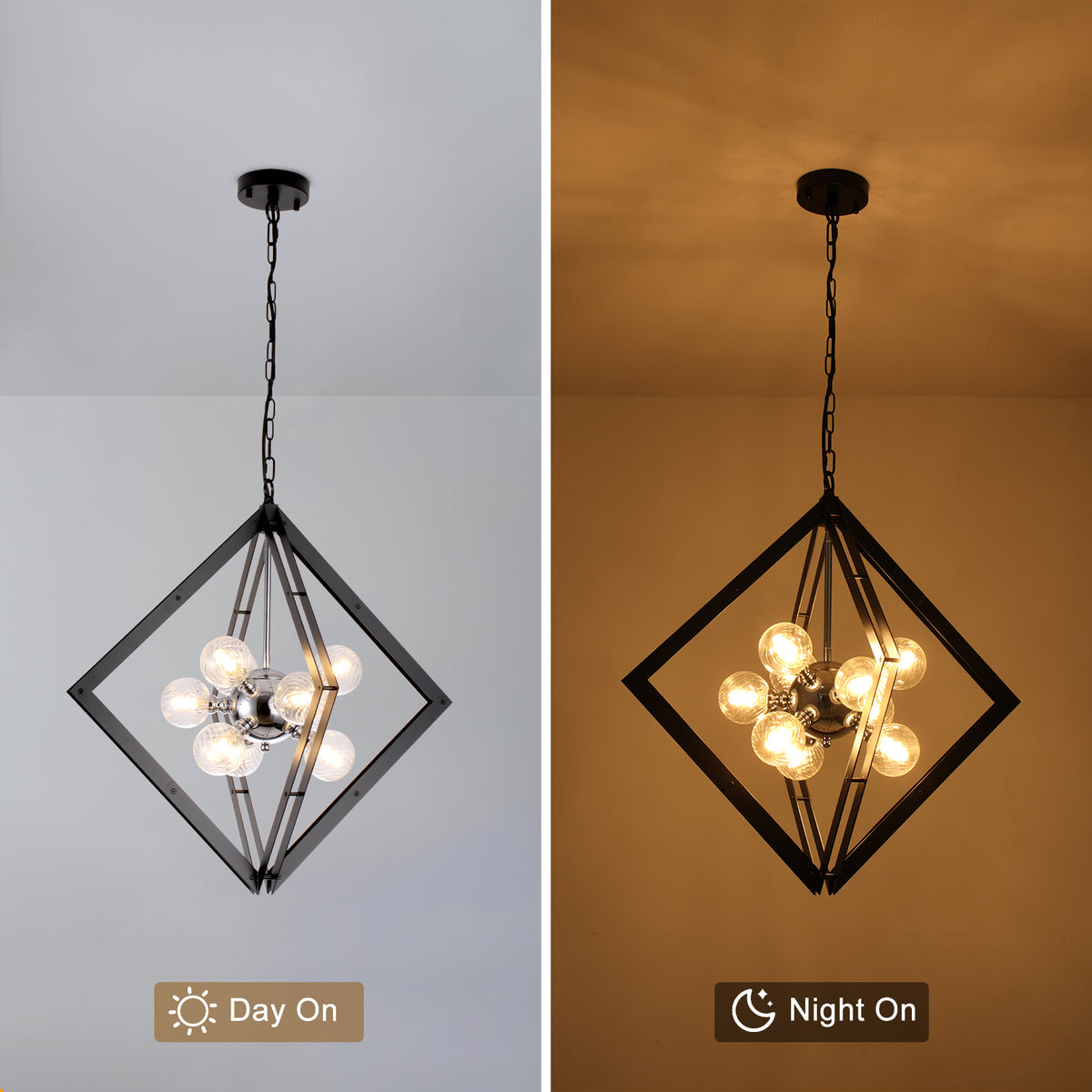 Modern Black Sputnik Chandelier with Clear Glass Shades Dining Room
