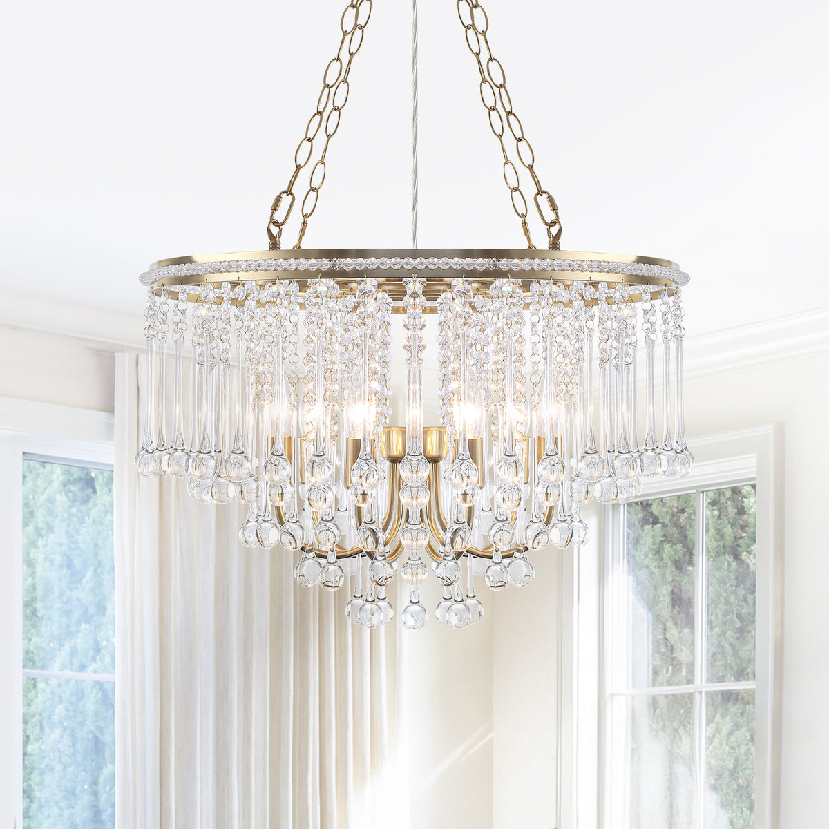 6-Light Gold Crystal Chandelier with Octagon Beads & Teardrop Strands - product image 1 | Zenvolit