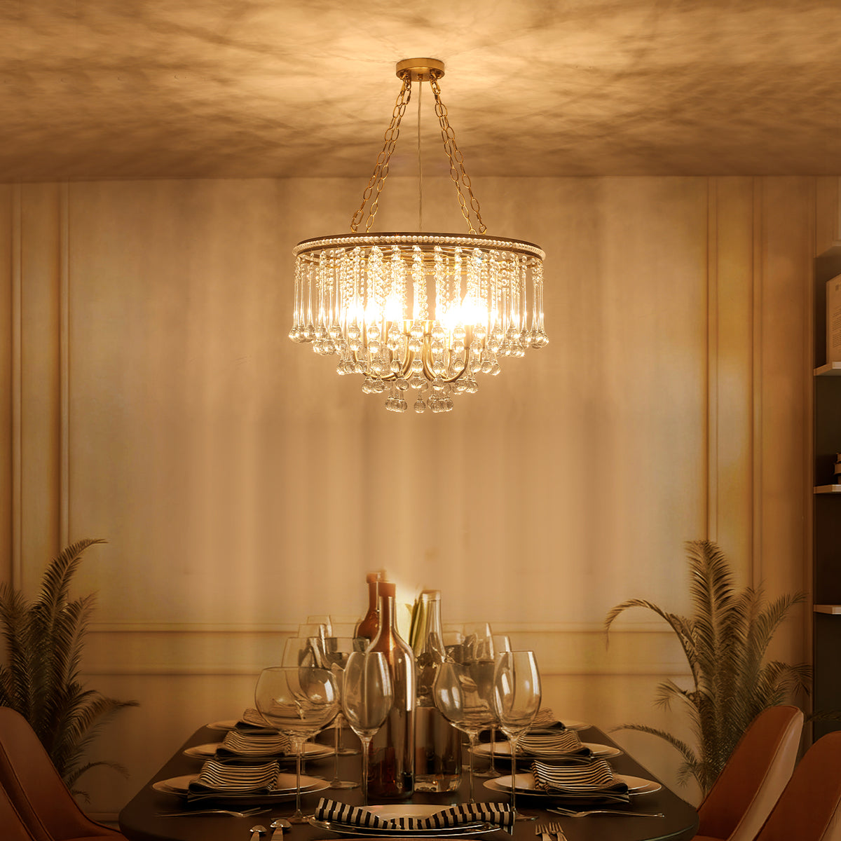 6-Light Gold Crystal Chandelier with Octagon Beads & Teardrop Strands - product image 6 | Zenvolit