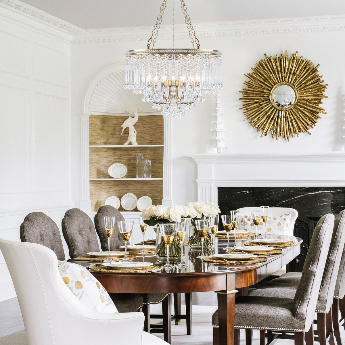 6-Light Gold Crystal Chandelier with Octagon Beads & Teardrop Strands - product image 7 | Zenvolit