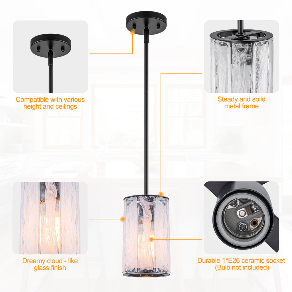 Cloudy White Glass Black Pendant Lighting Modern for Kitchen Island - product image 3 | Zenvolit