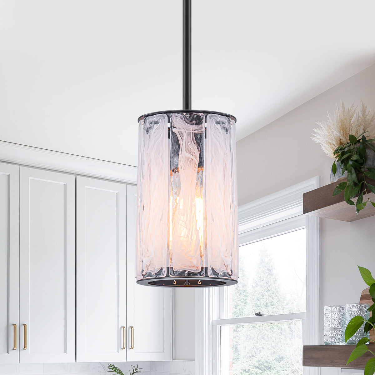 Cloudy White Glass Black Pendant Lighting Modern for Kitchen Island - product image 6 | Zenvolit